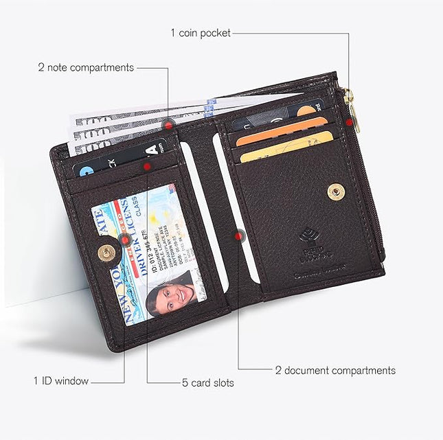 Oak Leathers Leather Wallet For Women - Small RFID Coin Purse Credit Card & ID Holder for Ladies, Gift for Women's, Bifold Wallets (Nappa Brown)