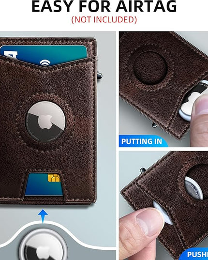 miyozi Airtag Wallet for Men Money Clip 9-Card Pop-Up Credit Card Holder with ID Window RFID Blocking Metal Case Magnetic Closure Front Pocket Wallet Gift Box