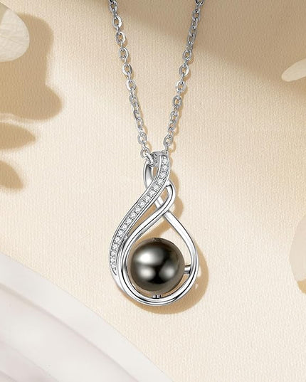 Tahitian Black Pearl Necklaces for Women, Sterling Silver Single Pearl Pendant Necklace Birthday Anniversary Jewelry Gifts for Wife Mom