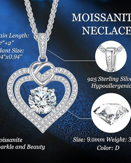 OOBEE Moissanite Heart Necklaces for Women, 1- 4 Carat Moissanite 925 Sterling Silver Gold Plating Fine Women Necklace，Ideal Anniversary Birthday Christmas Valentine Mothers Day Jewelry Gifts for Mom Wife Her Girlfriend