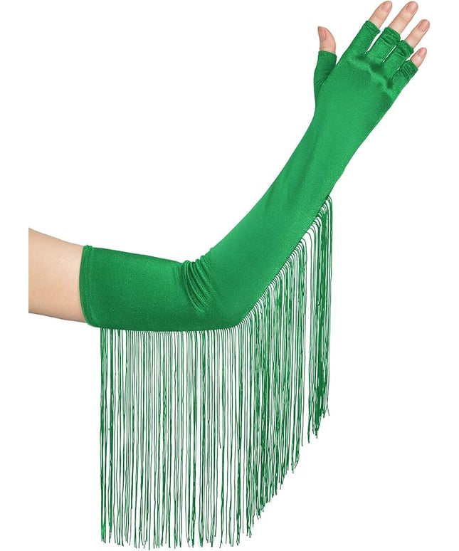 BABEYOND Vintage Long Opera Pageant Gloves - 1920s Fringe Fingerless Elbow Gloves for Costume Party Wedding