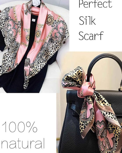 kcctoo 27.5" Mulberry Silk Feeling Head Scarf Women's Fashion Square Neck Satin Scarfs for Bag Hair Scarves Gift