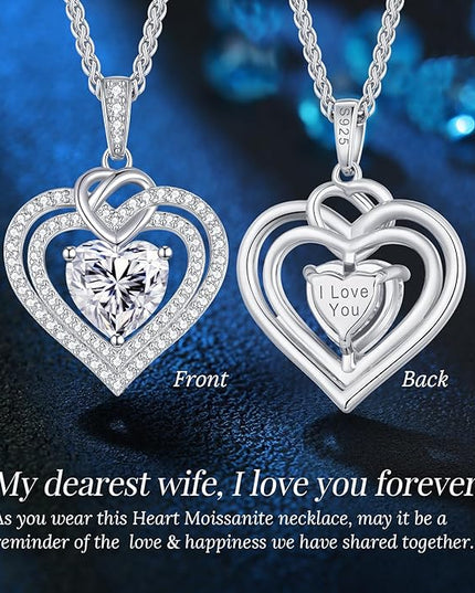 OOBEE Moissanite Heart Necklaces for Women, 1- 4 Carat Moissanite 925 Sterling Silver Gold Plating Fine Women Necklace，Ideal Anniversary Birthday Christmas Valentine Mothers Day Jewelry Gifts for Mom Wife Her Girlfriend