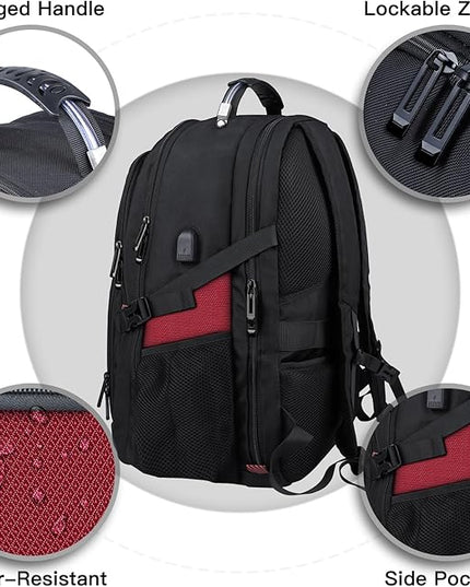Extra Large Backpack, Travel Laptop Backpack, Sturdy TSA Water Resistant 17.3 Inch Carry on Backpacks with USB Port, Anti Theft Business Computer Backpacks Gifts for Men Women, Red