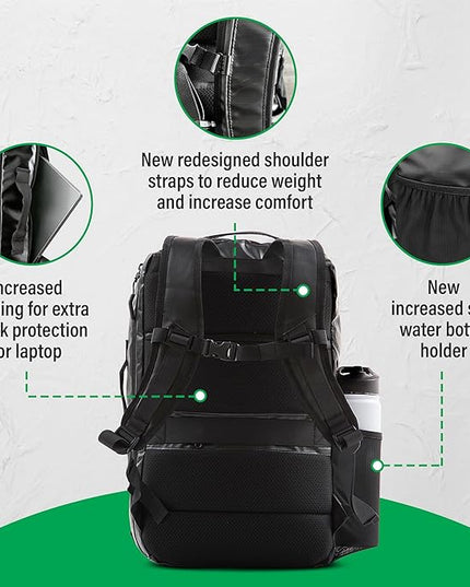 COR Surf Carry On Travel Backpack | Island Hopper 2.0 Ultralight Airline Approved Personal Item Backpack | 28L Black | Waterproof Edition - FREE S-Clip Included