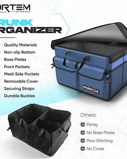 FORTEM Trunk Organizer For SUV Car Trunk Organizer, Foldable Storage, Car Accessories for Women Men, Collapsible Bag, Perfect Christmas Gifts, 600D Oxford, Non Slip Bottom, Straps, Soft Cover (65L)
