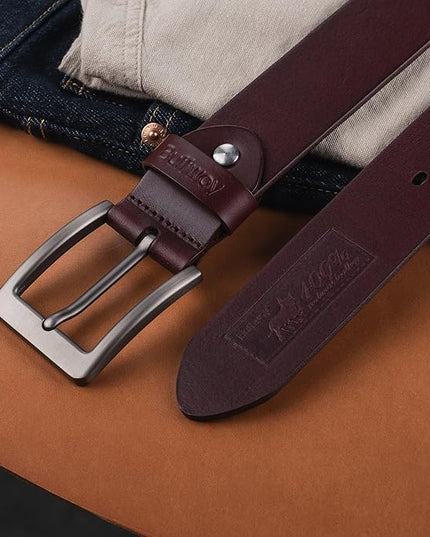 Buffway Men’s Full Grain Leather Belt – Solid One-Piece Leather, 1.5” Wide for Jeans & Business Casual, Gift Box Included