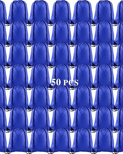 KUUQA 50Pcs Blue Drawstring Backpack Bag Sack Drawstring Bags Bulk String Bags Storage Bags for Sport Gym Traveling