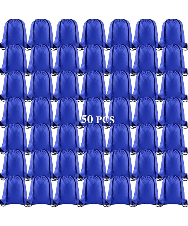KUUQA 50Pcs Blue Drawstring Backpack Bag Sack Drawstring Bags Bulk String Bags Storage Bags for Sport Gym Traveling