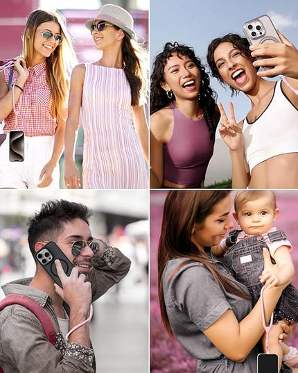 Dadanism Phone Wrist Strap, Universal Adjustable Hand Wrist Strap Lanyard for iPhone 17 and Most Smartphones, Multifunctional Patch Lanyard with Phone Tether Tab for Women and Men, Pink