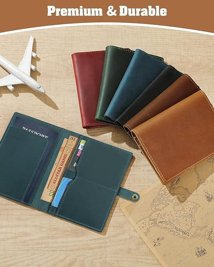 Jack&Chris Genuine Leather Passport Holder For Travel, RFID Blocking Handmade Passport Holder with Card Case Organized & Safe, Quality Travel Essentials for Women and Men for Gifting, Blue