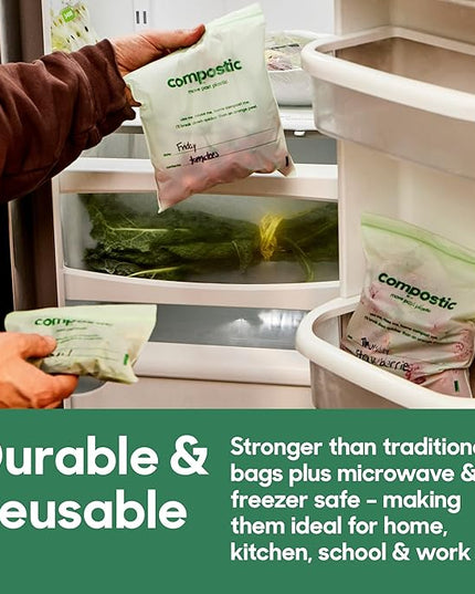 Compostic Home Compostable Resealable Sandwich Bags, Microwave & Freezer Safe, Organic Food Storage Container, 90 Count + 10 Bonus Bags