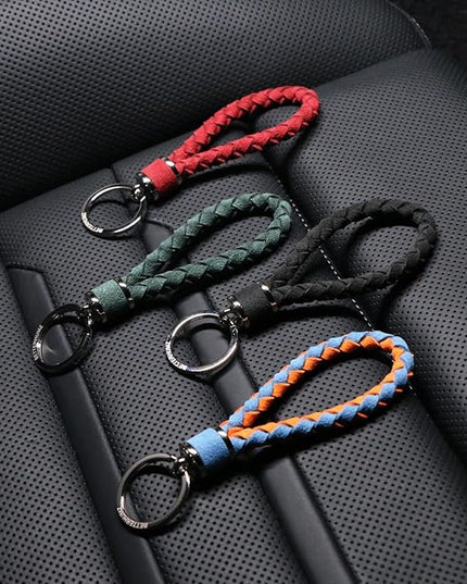 BETTERHUMZ Leather Key Fob Car Weave Keychain Ring Woven Strap Braided Key Chain for Alcantara Accessories