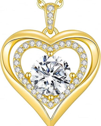 ANDSO Moissanite Heart Pendant Necklaces for Women, 925 Sterling Silver Necklace Engraved with 'I LOVE YOU', Ideal Anniversary Birthday Christmas Jewelry Gifts for Mom Wife Girlfriend Daughter Her