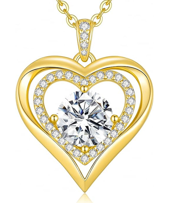 ANDSO Moissanite Heart Pendant Necklaces for Women, 925 Sterling Silver Necklace Engraved with 'I LOVE YOU', Ideal Anniversary Birthday Christmas Jewelry Gifts for Mom Wife Girlfriend Daughter Her