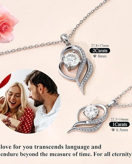 G&GEMSJEW Heart Necklaces for Women, 1-2 Carats Moissanite, 18K White Gold-Plated 925 Sterling Silver Round Brilliant Cut Moissanite Imitation Diamond Necklaces, Jewelry Gifts for Christmas Valentine's Day,Anniversary Present for Wife Women