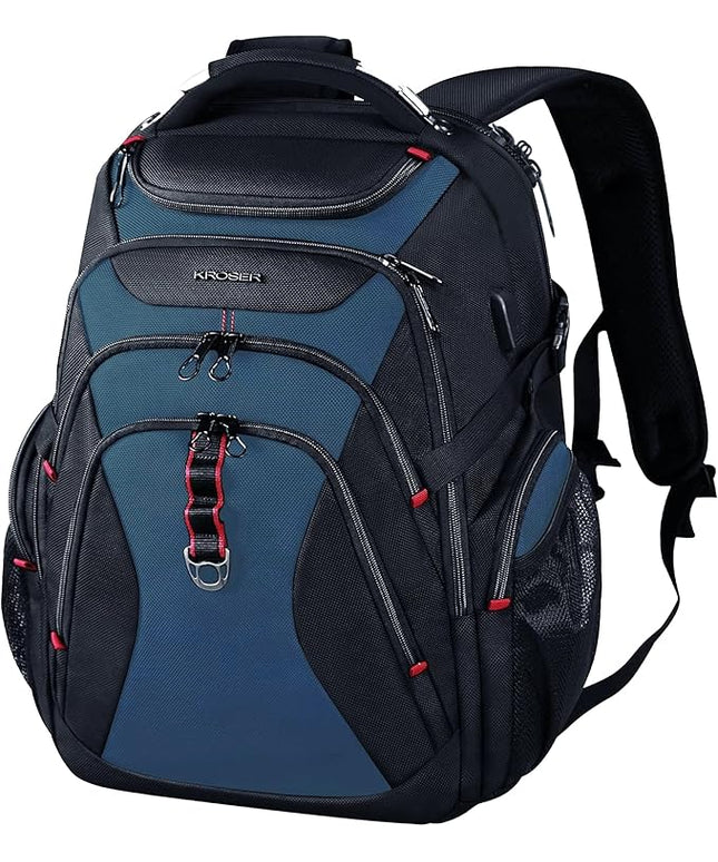 KROSER Travel Laptop Backpack 17.3 Inch XL Computer Backpack with Hard Shell Saferoom RFID Pockets Water-Repellent Business College Daypack Stylish Bag for Men/Women-Black Haze Blue
