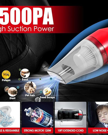 Viewsun 17PCS Car Cleaning Kit, Car Interior Detailing Kit with Red High Power Handheld Vacuum, Detailing Brush Set, Windshield Cleaner, Cleaning Gel, Complete Auto Accessories for Women