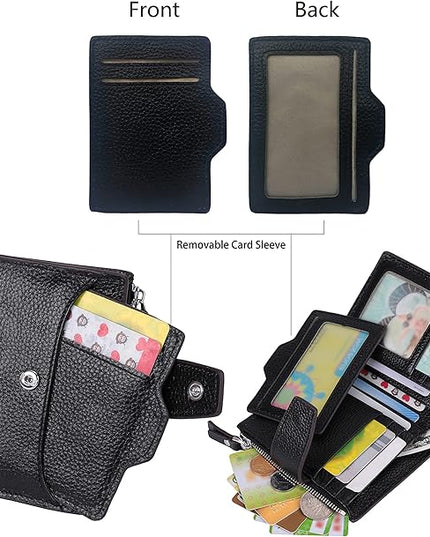 AINIMOER Women's RFID Blocking Leather Small Compact Bi-fold Zipper Pocket Wallet Card Case Purse with id Window