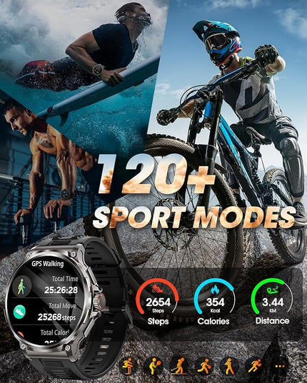 LIGE Military Smart Watch for Men,1.85" HD/800mAh Battery Smart Watches for Android iOS (Bluetooth Call Answer/Calls) Fitness Tracker with Heart Rate/Sleep Tracking Black