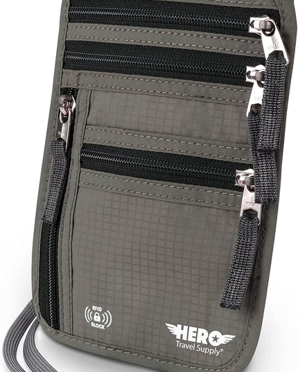 HERO Neck Wallet, RFID Blocking Passport Holder, Easy to Conceal Travel Pouch