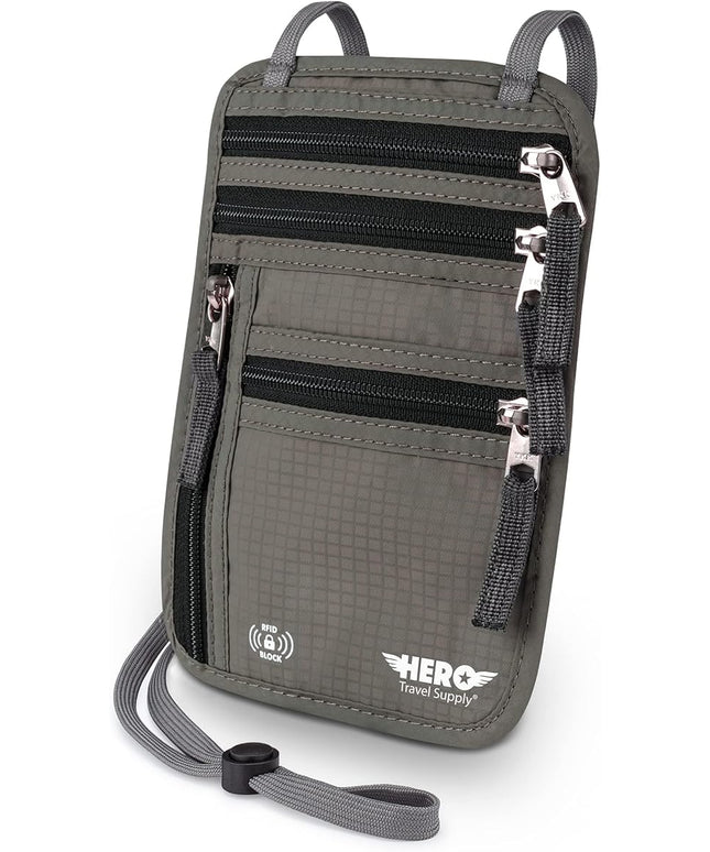 HERO Neck Wallet, RFID Blocking Passport Holder, Easy to Conceal Travel Pouch