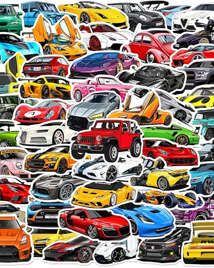 100PCS Cool Car Stickers - Sports Cars, SUVs, Sedans, and Race Cars Vinyl Decals for Water Bottles, Laptops, Journals, and More - Funny, Durable, and Waterproof Designs Teens, and Adults
