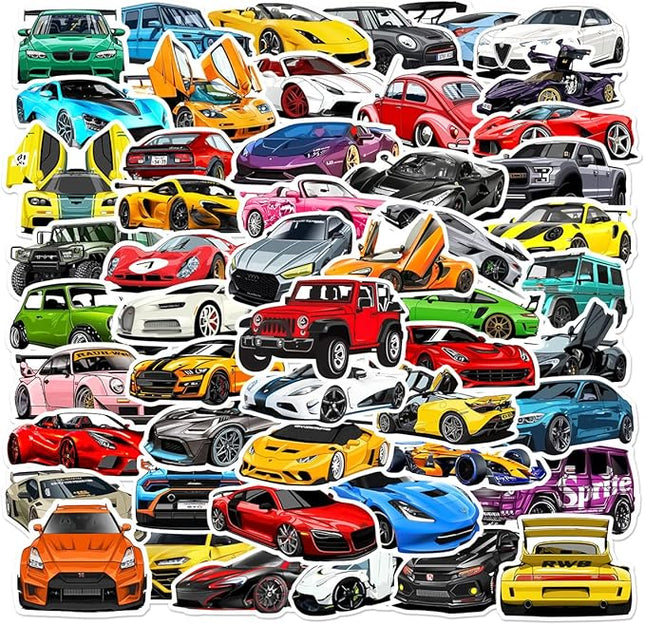 100PCS Cool Car Stickers - Sports Cars, SUVs, Sedans, and Race Cars Vinyl Decals for Water Bottles, Laptops, Journals, and More - Funny, Durable, and Waterproof Designs Teens, and Adults