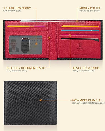 Oak Leathers Slim Leather Wallet for Men - RFID Wallets Credit Card Holder Ultra Thin Gift for Mens, Front Pocket Minimalist Design