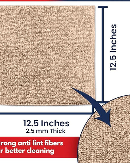 USANOOKS Microfiber Cleaning Cloth - Beige - 50Pcs (12.5x12.5 inch) High Performance - 1200 Washes, Ultra Absorbent Car Towel Traps Grime & Liquid for Streak-Free Mirror Shine - car Washing Cloth