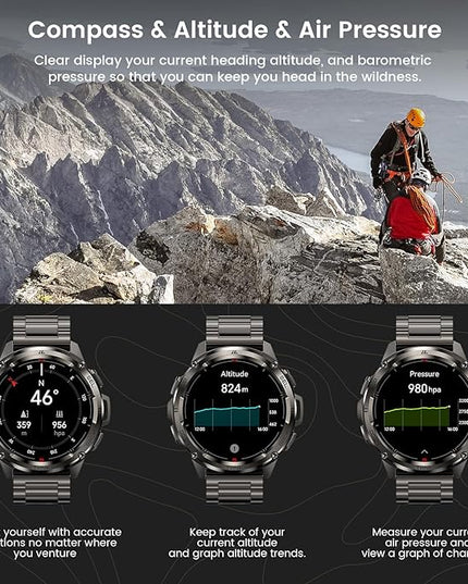AMAZTIM GPS Smart Watch for Men, 6 Satellite Positioning, Compass, Stainless Steel Body, 50M Waterproof, 470mAh Extra-Large Battery, Answer/Make Call, 1.43" AMOLED Screen, Compatible for Android iOS