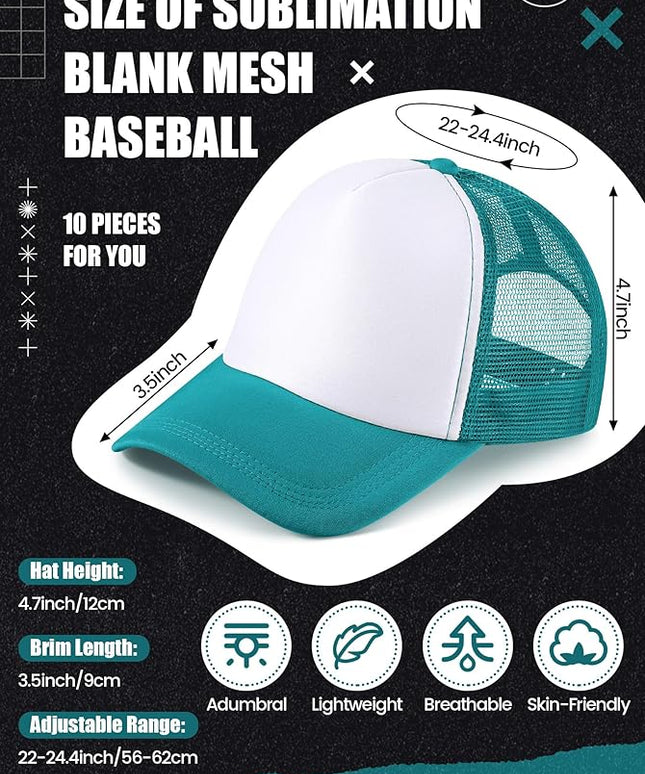 10 Pcs Sublimation Blank Trucker Hats Bulk Mesh Baseball Cap Polyester Mesh Trucker Hat for Men and Women