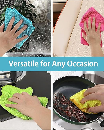 HOMEXCEL Microfiber Cleaning Cloth,100 Pack Cleaning Rags, Cleaning Towels with 4 Color Assorted, 11.5"X11.5" Shop Towels (Green/Blue/Yellow/Pink)