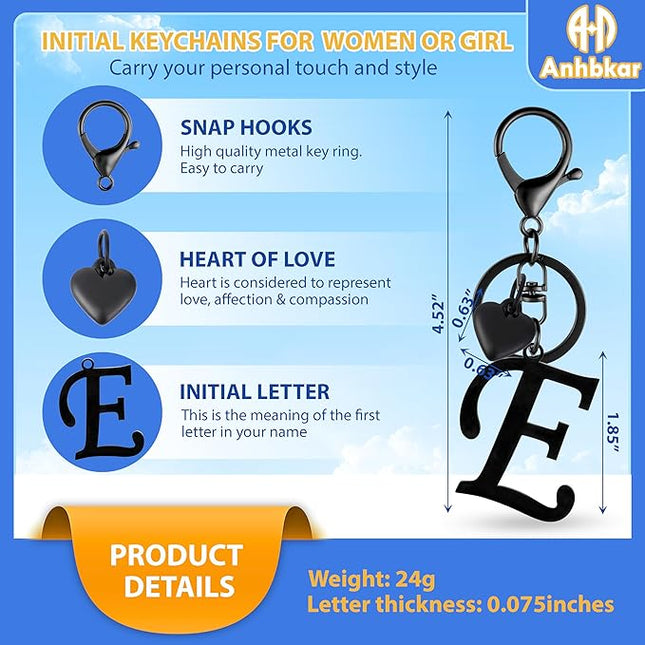 A-Z Heart Initial Letter Keychain, Stainless Steel Alphabet Charm for Handbags, Gift for Women and Girls
