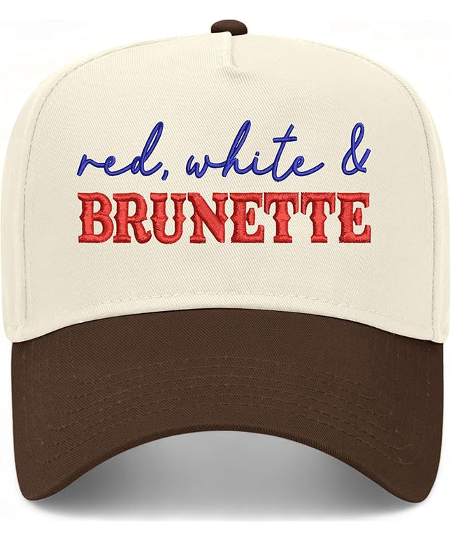 Red, White, & Brunette Hat | Premium Vintage Trucker Hat with Adjustable Snapback for Men and Women