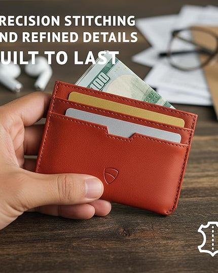 Vaultskin MOORGATE Slim Card Holder - Minimalist Leather Wallet, RFID Blocking Sleeve, Fits Front Pocket, for Men and Women