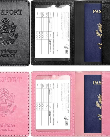 Eoehro Passport Holder for Travel Essentials-2Pack, Passport Wallet Cover Case for Travel Must Haves Accessories,Passport Book Holders for Women and Men