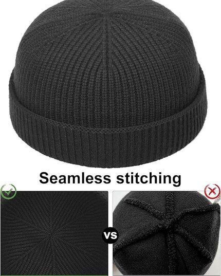 vidsel Thin Wool Fisherman Beanie Hat for Men Women Fall Winter,Short Knit Cuffed Fashion Trawler Skull Cap,Watch Cap