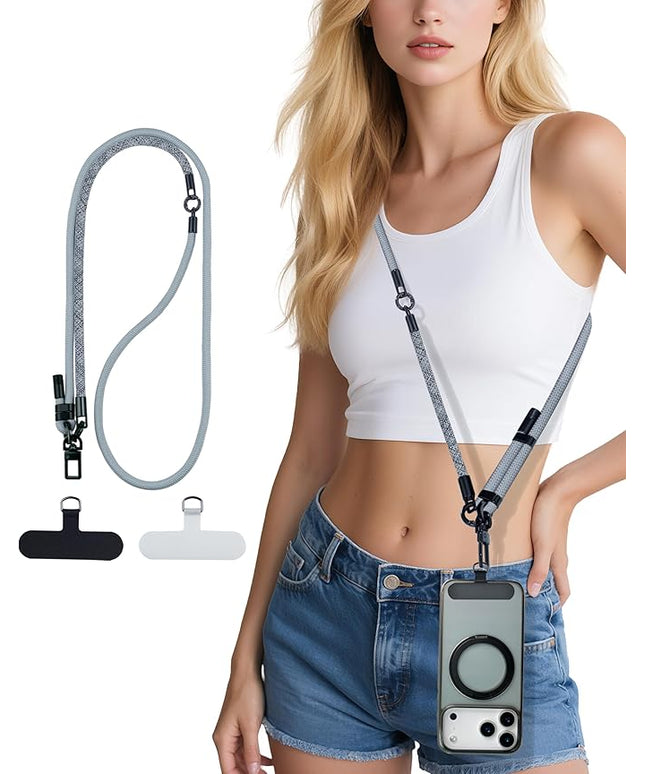 Phone Lanyard Crossbody, 3-in-1 Neck Strap& Wrist Strap, Adjustable Anti-Theft Lanyard with 2 Phone Tether Tabs, Universal Cell Phone Strap for iPhone 17 Pro Max, Travel Essential,Grey