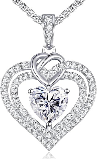 OOBEE Moissanite Heart Necklaces for Women, 1- 4 Carat Moissanite 925 Sterling Silver Gold Plating Fine Women Necklace，Ideal Anniversary Birthday Christmas Valentine Mothers Day Jewelry Gifts for Mom Wife Her Girlfriend