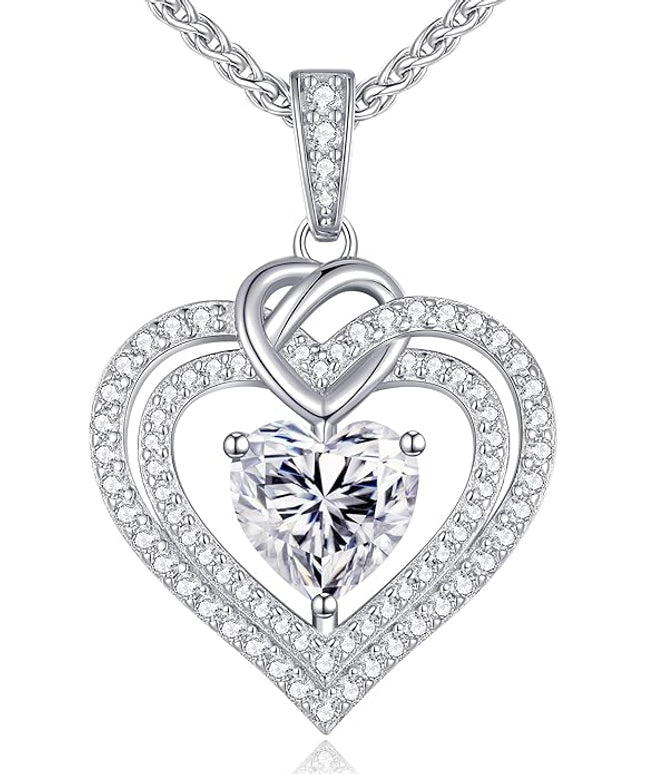 OOBEE Moissanite Heart Necklaces for Women, 1- 4 Carat Moissanite 925 Sterling Silver Gold Plating Fine Women Necklace，Ideal Anniversary Birthday Christmas Valentine Mothers Day Jewelry Gifts for Mom Wife Her Girlfriend