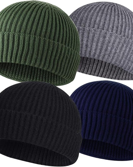 ROYBENS 4 Pack Wool Fisherman Beanies for Men, Knit Short Watch Cap Winter Warm Hats