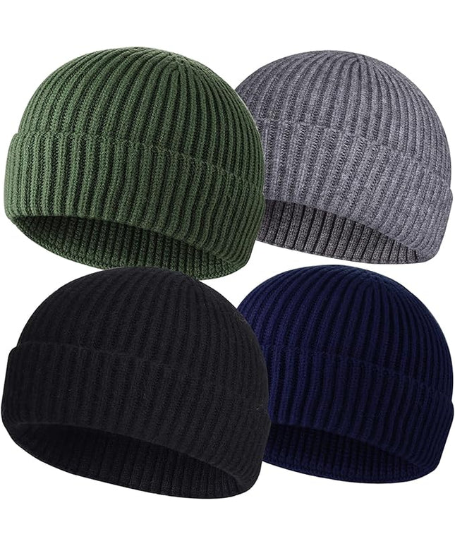 ROYBENS 4 Pack Wool Fisherman Beanies for Men, Knit Short Watch Cap Winter Warm Hats