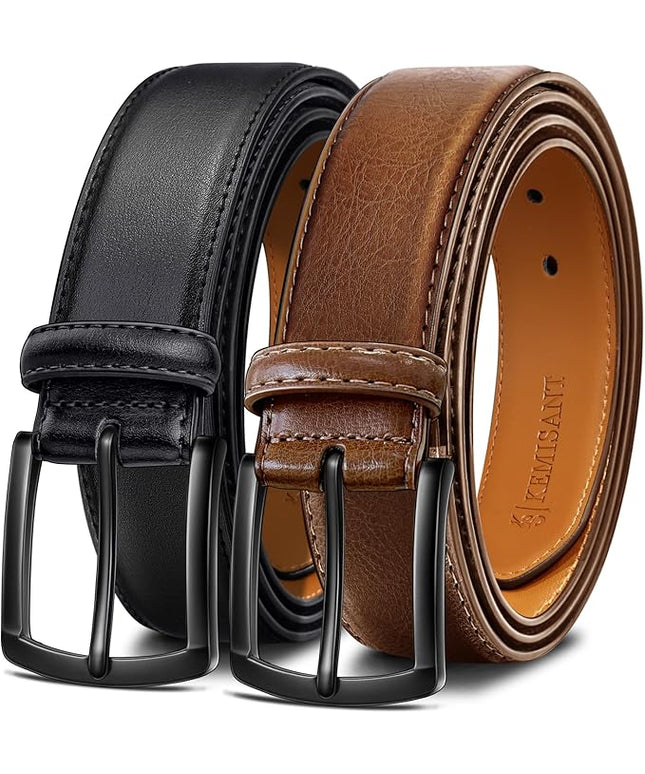 KEMISANT Men Belt 2Pack – Genuine Leather Belt for Men Dress Casual Golf Jeans 1 3/8"