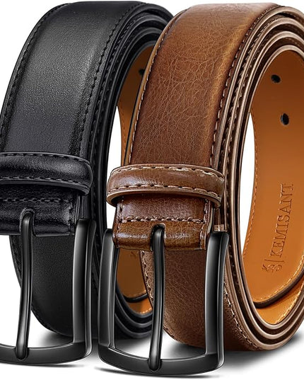 KEMISANT Men Belt 2Pack – Genuine Leather Belt for Men Dress Casual Golf Jeans 1 3/8"