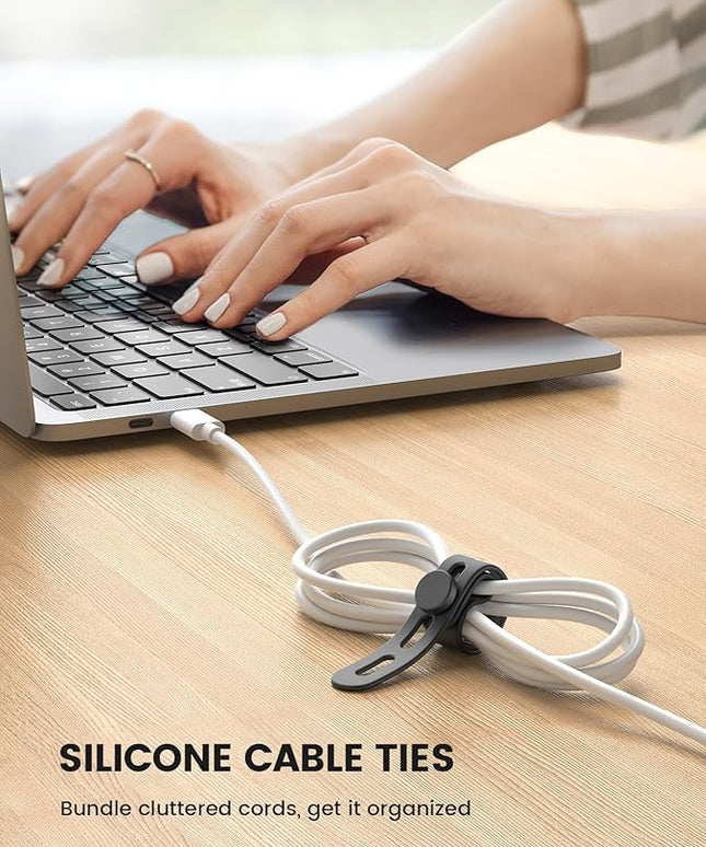 Lamicall 20Pack Silicone Cable Ties, Office Desk Organizer Accessories, Reusable Wire Ties Management with Lock Buckle, Adjustable Charger Cable Strap, Electrical Cord Keeper for Travel Essentials