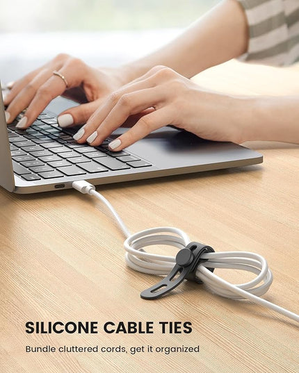 10Pack Silicone Cable Ties Cord Organizer Wrap - Lamicall Durable Reusable Wire Management with Lock Buckle, Elastic Charger Cable Strap Ties, Electrical Cord Keeper for Travel, Home Accessories