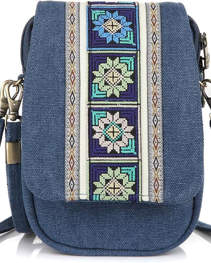 Goodhan Embroidery Canvas Crossbody Bag Cell phone Pouch Coin Purse for Women