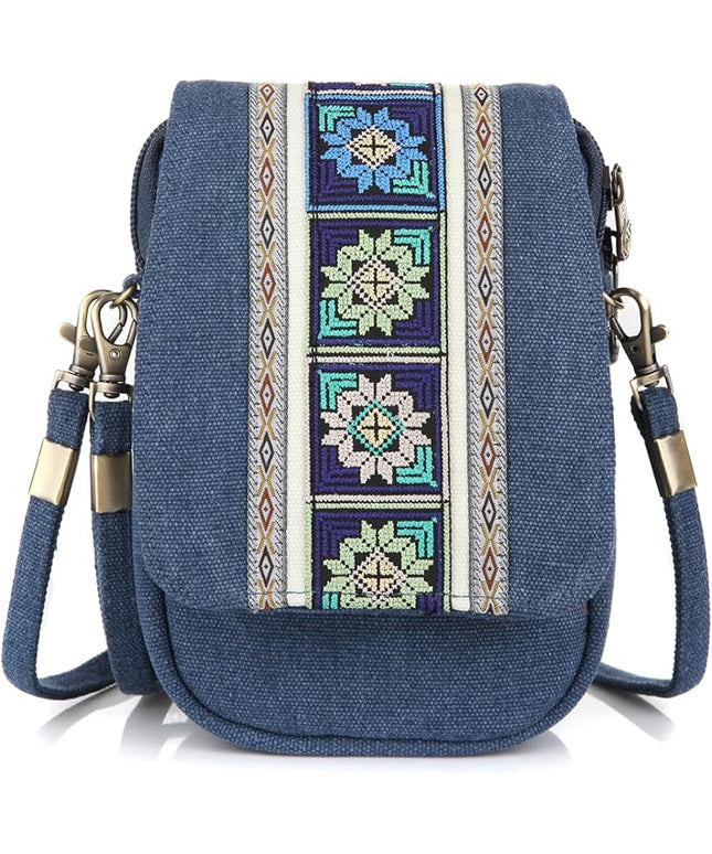 Goodhan Embroidery Canvas Crossbody Bag Cell phone Pouch Coin Purse for Women
