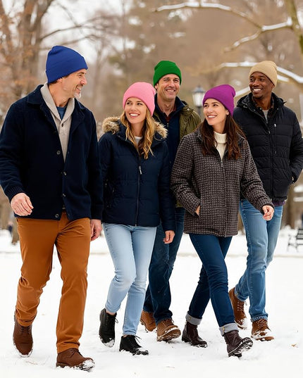 Cooraby 12 Pack Knitted Winter Beanie Cold Weather Acrylic Warm Skull Cap Cuff Watch Hat for Men or Women Homeless Donation